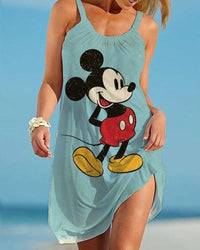 Sexy 2022 Summer Mickey and Minnie Women Fashion Sling Print Dress Disney  Beach Dress