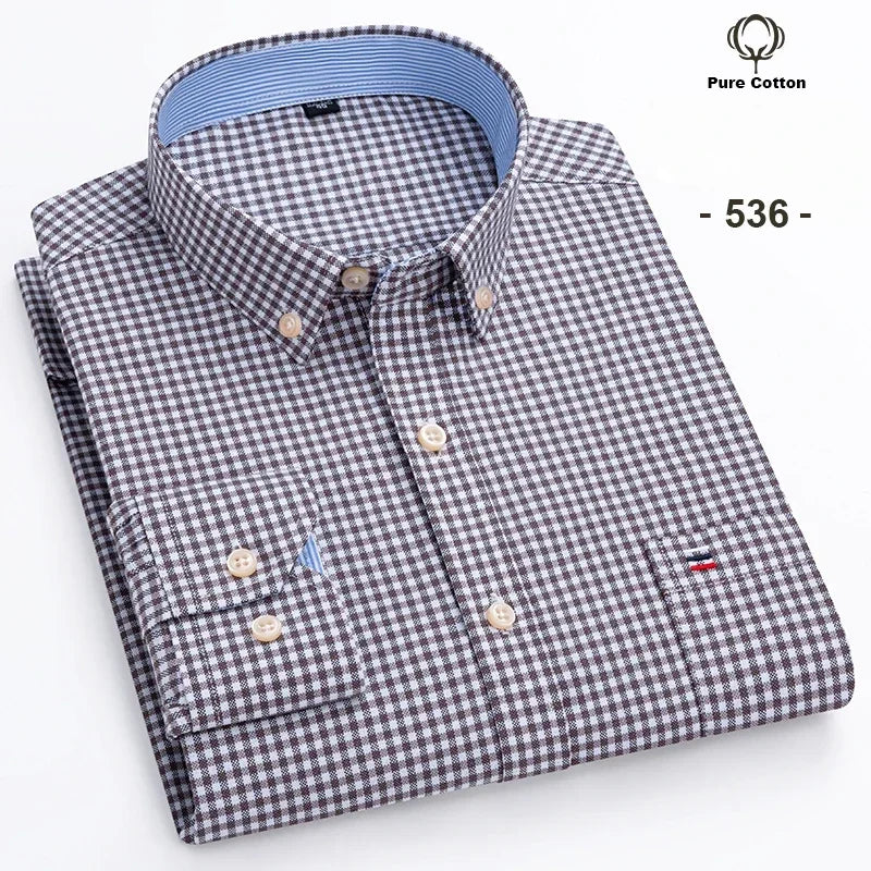 New in shirt Plus size 7xl 100%cotton Oxford long-sleeve shirts for man slim fit formal plain shirt plaid office elegant clothes