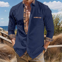 Men's Button Up Shirt, Black and White Solid Color, Long Sleeved Striped Cuffs, Lapel Collar, Daily Vacation Pocket, Fashionable