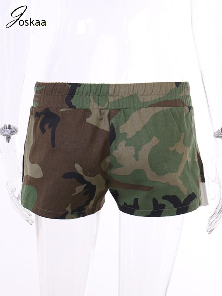 Joskaa Casual High Waist Drawstring Camouflage Shorts Women Clothes Summer 2023 Sexy Side Slit Irregular Bottoms Y2K Streetwear