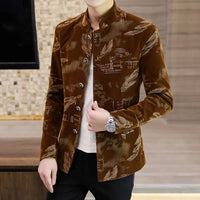 Luxury Retro Velvet Suit Jacket for Men Fashion Slim Fit Stand Collar Blazer Masculino Casual Business Wedding Dress Coat 2023