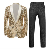 Red Sequin Blazer & Pants Set , Men's Shiny Party Outfit Suits for Weddings, Concerts & Festive Celebrations