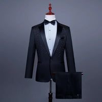 2025 New Black and White Hot Diamond Suits for Men 2-piece,Male Group Chorus/Singer Host/Anchor Dress Performance MC Blazer+Pant