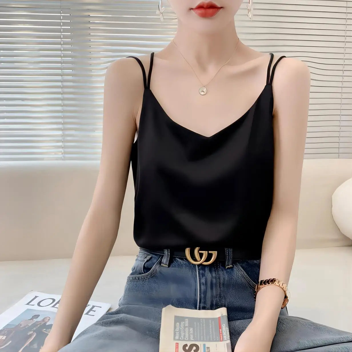 Spring and Summer Elegant Women's High-Quality Camisole Pure Color Clearance Sale While Stocks Last Value European and American French Style 2-Pack