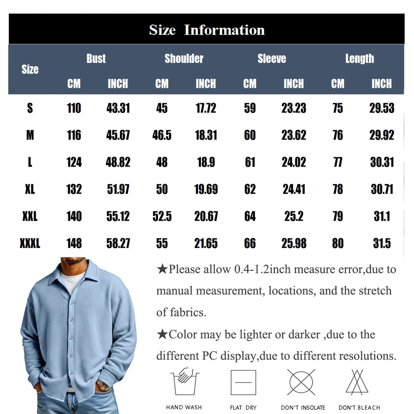 Men Casual Button Down Shirt Long Sleeve Collar Shirt Waffle Texture Loose Fit Fashion Men Top Trendy Outfit Daily Wear