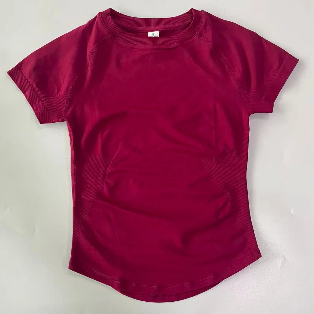 Longline Short Sleeve Top For Women Gym Crop Top Light Weight Yoga Top Shirt Stretchy Workout Clothes Running Sports Shirts