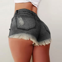 Vintage Denim Shorts Sexy Bodycon Hot Pants High Waist Frayed Jeans Burr Edges Holes Pants Streetwear Woman Trousers Pantalones