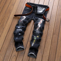 Spring And Summer Men's Jeans Straight Distressrd Wash Retro High Street Pants Vintage Casual Patchwork Blue Male Hip Hop Y2k
