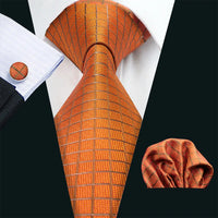 Barry.Wang Plaid Silk Men Tie Hanky Cufflinks Set Checked Jacquard Necktie for Male Formal Casual Wedding Business Party Events
