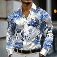 Men's shirt abstract liquid art 3D print shirt, spring and autumn lapel long-sleeved shirt, fashionable casual men's top