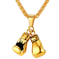 U7  Boxing Necklace for Man 24&quot; Wheat Link Chain Gloves Stainless Steel Sport GYM Fitness Fighting Pendant Sporty Punk Jewelry