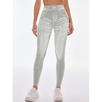  Women Sport Yoga Leggings Faux Jeans Skinny Tight Seamless Fitness Outerdoor Pants