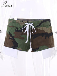 Joskaa Casual High Waist Drawstring Camouflage Shorts Women Clothes Summer 2023 Sexy Side Slit Irregular Bottoms Y2K Streetwear