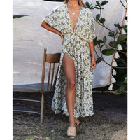 TEELYNN Sexy Deep V Neck Maxi Dress women Vestidos 2023 Vintage Floral print Side split Boho dresses Summer beach Casual Dresses