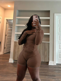 Fall Siold Bodycon Zipper Crop Top Women Tracksuits Sets+Trousers Women Black Gray 2 Two Pieces Matching Leggings Shorts Suits
