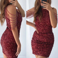 Sequin Sexy Fringed Dress Crystal Halter Neck High Waist Skirt Bag Hip Dress Fashion Slim  A Full Skirt Women's Evening Dresses