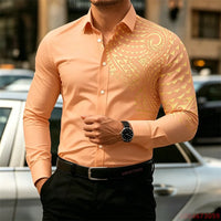 2026 New Men's Long-Sleeve Shirt, Fashionable Pattern Print, Slim Fit, European Size Business Casual Men's Top, Sizes XS-6XL