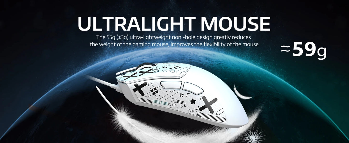 MAMBASNAKE x ATTACK SHARK R1 59g SUPERLIGHT Mouse, PixArt PAW3311 Gaming Sensor, BT/2.4G Wireless/Wired Gaming Mouse