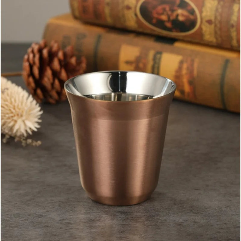 Double Wall Insulated Stainless Steel Espresso Cup Capsule Coffee Mug Metal Drinking Demitasse Cup For Home Indoor or Outdoor
