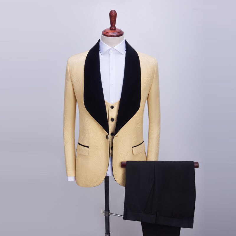 2022 New Men&#39;s Casual Boutique Business Big Black Collar Suit