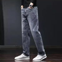 2025 New Men Fashion Loose Straight Elasticity Jeans Male Wear-Resistant Look Taller Denim Pants Smart Casual Dark Gray Trousers