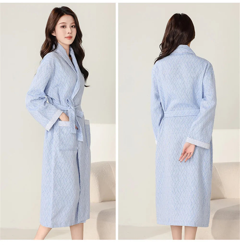 Spring Autumn Cotton Home Bathrobe Sexy Bath Robe Women's Sleepwear Double Deck Gauze Sleepshirts Female Nightgown