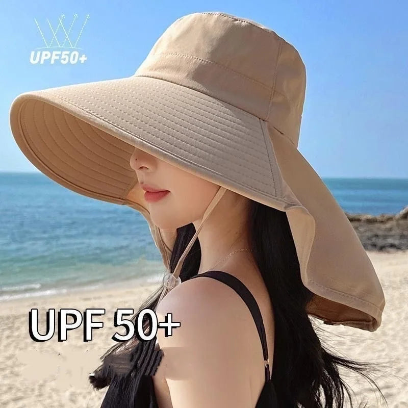 Women Sun Hat Anti-UV UPF 50+ Hiking Fishing Hats Wide Brim Foldable Summer Beach Hat with Neck Cover Outdoor Visor Caps