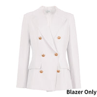 AOMEI Elegant Women Blazer Sets Buttons White Wide Leg Pant Suits Autumn Fashion Casual Professional Office Business Outfits New