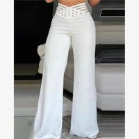 High Waist Sheer Mesh Patch Wide Leg Pants Women's Casual Trousers Polyester Long Pants Versatile Style Regular Thickness