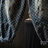Women Casual Boyfriend Jeans New Arrival 2025 Autumn Vintage Style Plaid Pattern Loose Female Denim Harem Pants M1854