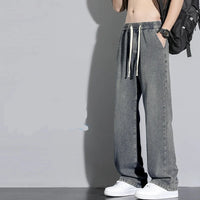 2025 men's fashionable loose wide leg jeans, casual straight leg high street retro loose jeans, casual comfortable jeans, elasti