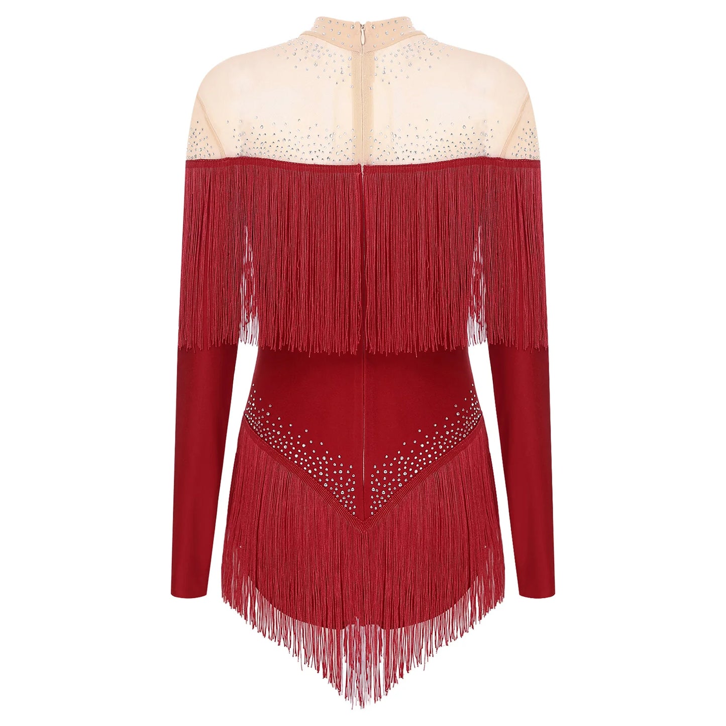 Rhinestone Tassel Leotard Dress for Women's Latin Jazz Dance Performance Clothes Ballroom Fringed Jazz Samba Tango Dresses