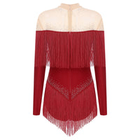 Rhinestone Tassel Leotard Dress for Women's Latin Jazz Dance Performance Clothes Ballroom Fringed Jazz Samba Tango Dresses