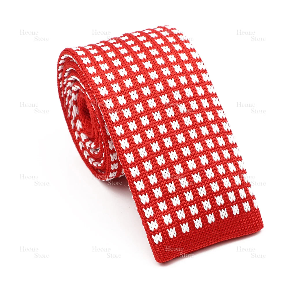 Novelty Chic Knitted Ties For Men Women Red Green Grey Woven Necktie Plaid Geometric Pattern Skinny Slim Narrow Winter Cravat