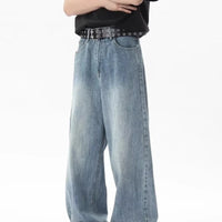 Loose Straight Jeans Men's Summer Casual Drooping Wide-leg Floor Trousers Chrome Darts Rhinestones Cooling Pants Man Jackets Top