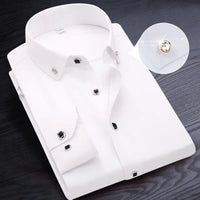 Men's Button-down Shirt Long Sleeve Casual Formal Business Dress Shirts Pocket-less Solid Color Blue White Tops Korean Slim Fit