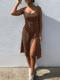 Dresses Sundress Summer Women Causal Polka Dot Sleeveless High Pleated elastic waist V-Neck Beach Dress Vestidos De Verano
