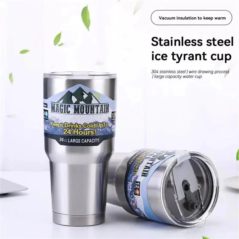 Stainless Steel Large Capacity Thermos Bottle Ice Cube Cup Portable Car Water Bottle Women Men Outdoor Cold Beer Cup Straw Mug