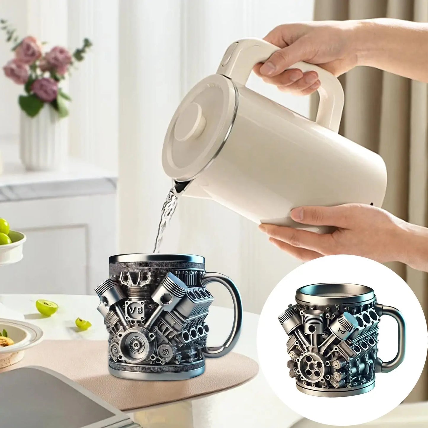 Stainless Steel Mug Cup Engine Design Water Mug Tea Cup Insulated Beverage Drinkware with Double Wall for Coffee Tea Juice Milk