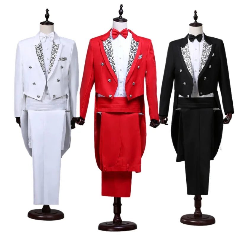 2024  Bent Flower Red/black /white Men's Dress Tuxedo Set Two-pieces,magician's Stage Performance, Conductor's Blazer Jacket