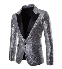 Shiny Sequin Men's Suit Jacket, Stage Performance Coat, White Silver Blue Red Purple Blazers V-neck Single Button S M L XL XXL