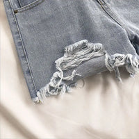 Casual High Waist Denim Shorts Women Summer  Pocket Tassel Hole Ripped jeans Short Female Femme Short Pants Women