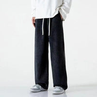 Men Casual Loose Jeans Male Streetwear Fashion Straight Wide Leg Denim Pants Elastic Waist Comfortable Solid Color Gray Trousers
