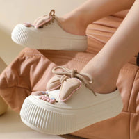 2025 New Slippers DIY Bow Platform Sandals for Women Summer Thick Sole Beach Slides Woman Flowers Non Slip Clogs Garden Shoes