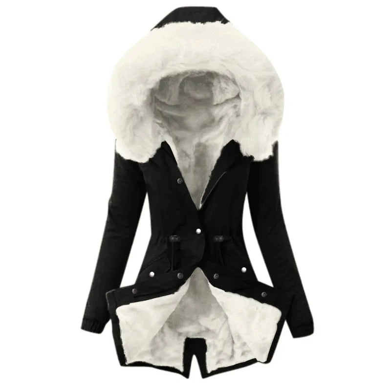 Fashion Women Winter Keep Warm Faux Fur Hooded Coat Casual Long Sleeve Winter Warm Thickening Fur Liner Jacket Outwear