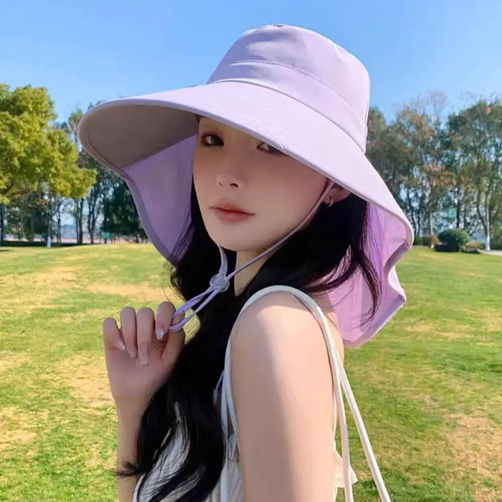Women Sun Hat Anti-UV UPF 50+ Hiking Fishing Hats Wide Brim Foldable Summer Beach Hat with Neck Cover Outdoor Visor Caps