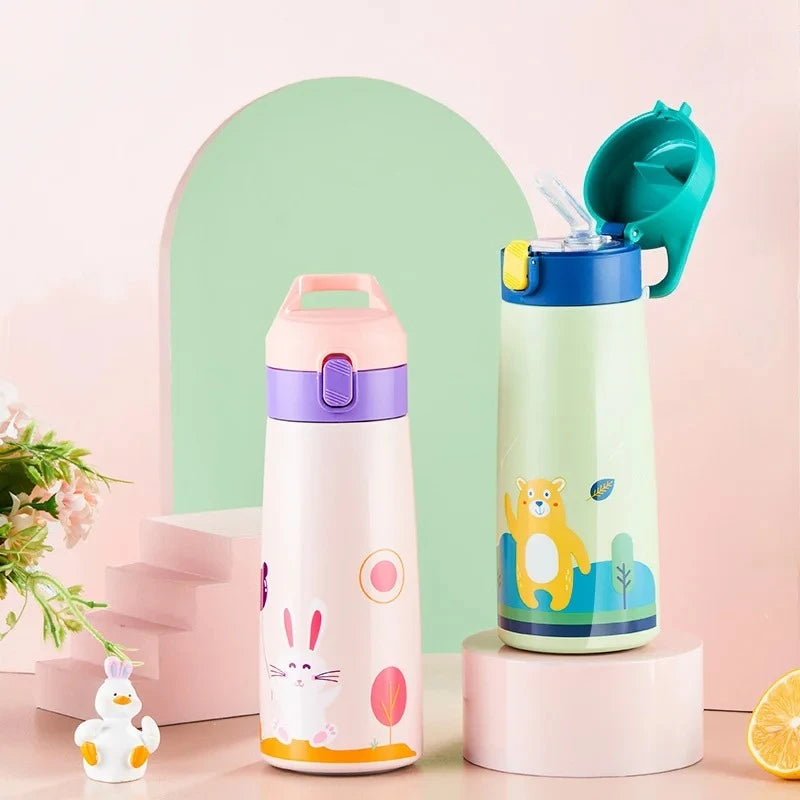 Stainless Steel Straw Insulated Cup with Box Cartoon Leak Proof Vacuum Bottle Children's Insulated Water Bottle Insulated Cup