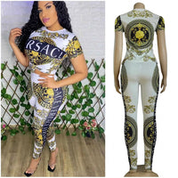 Women Two Piece Sets Slim Fit Hip Lift Suit Luxury Letter Print Neck Short Sleeve T-Shirt Crop Top Pencil Pants Tracksuit Juicy