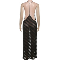Mesh See Through Sexy Halter Party Club Maxi Split Dress Outfits Women Summer Sleeveless Backless Bodycon Long Dresses Vestido