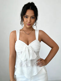 Women's Camisole Wide Strap V Neck Bow Front Eyelet Lace Fitted Tops Sweet Camisole Spring Summer Chic Camisole Daily Light Tops